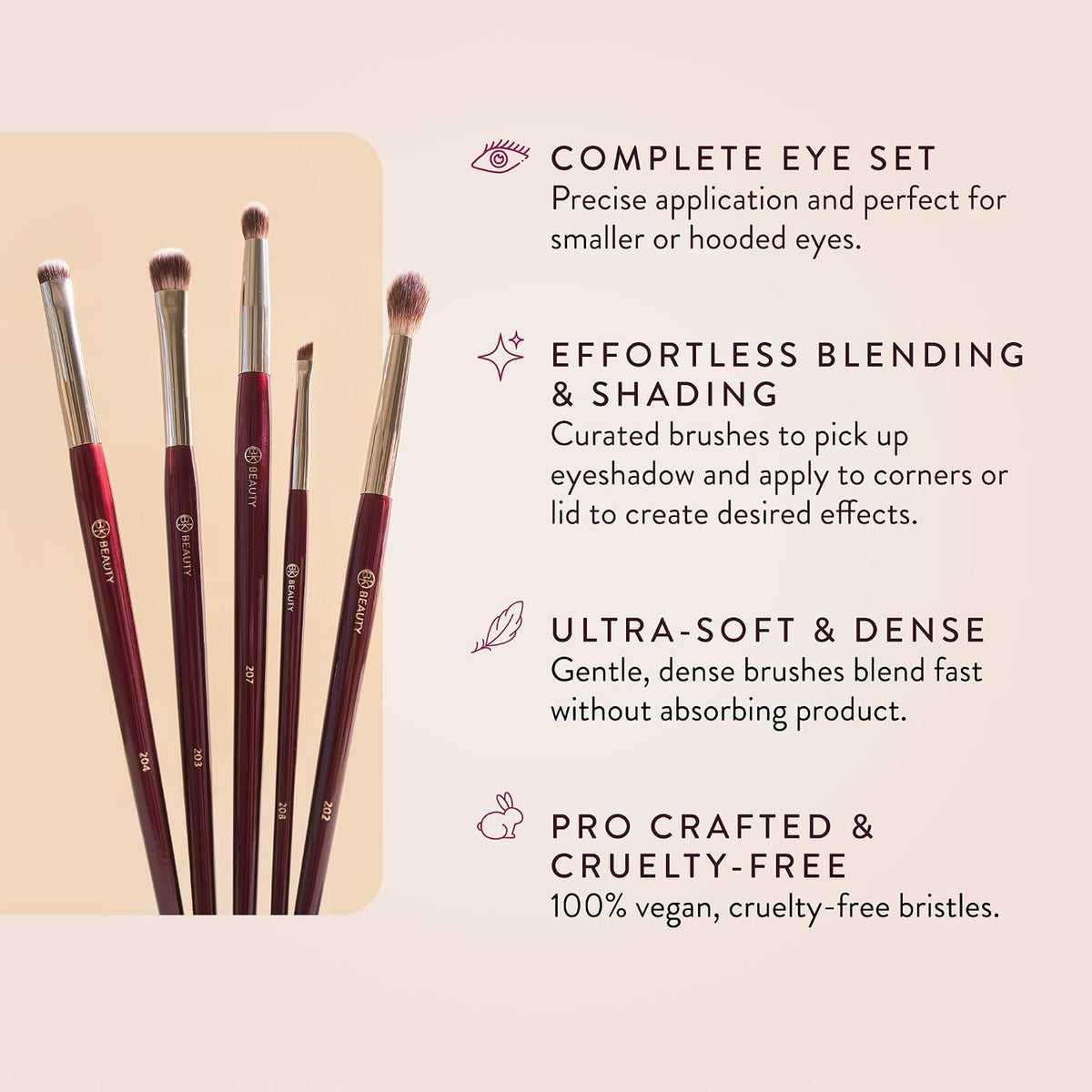 BK BEAUTY Eyeshadow Brush Set for Hooded & Smaller Eyes, 5 Brushes
