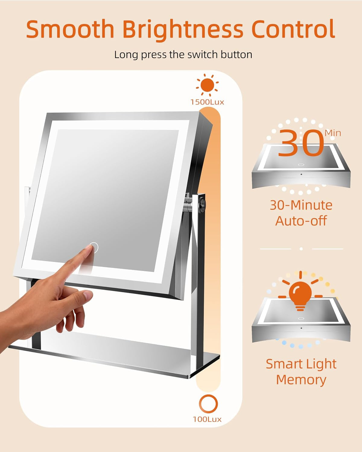 Ruacq Makeup Mirror with Lights, Dual Sided 1X/10X, Chrome