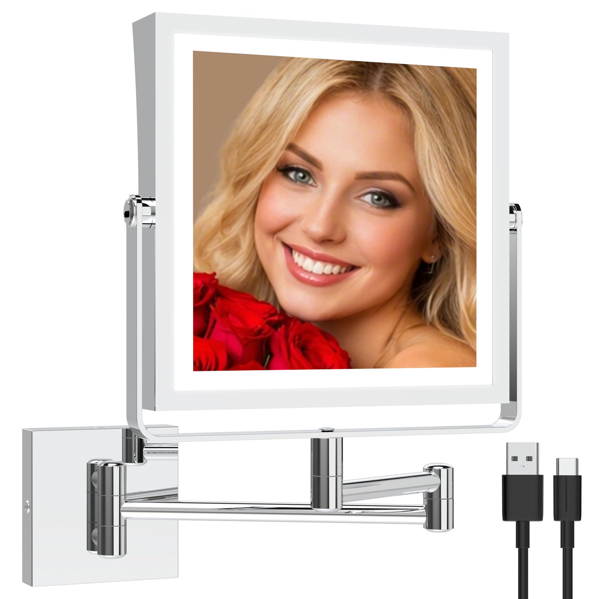 Ruacq Wall Mounted Makeup Mirror with Lights 1X/10X Dual Sided Matte Black