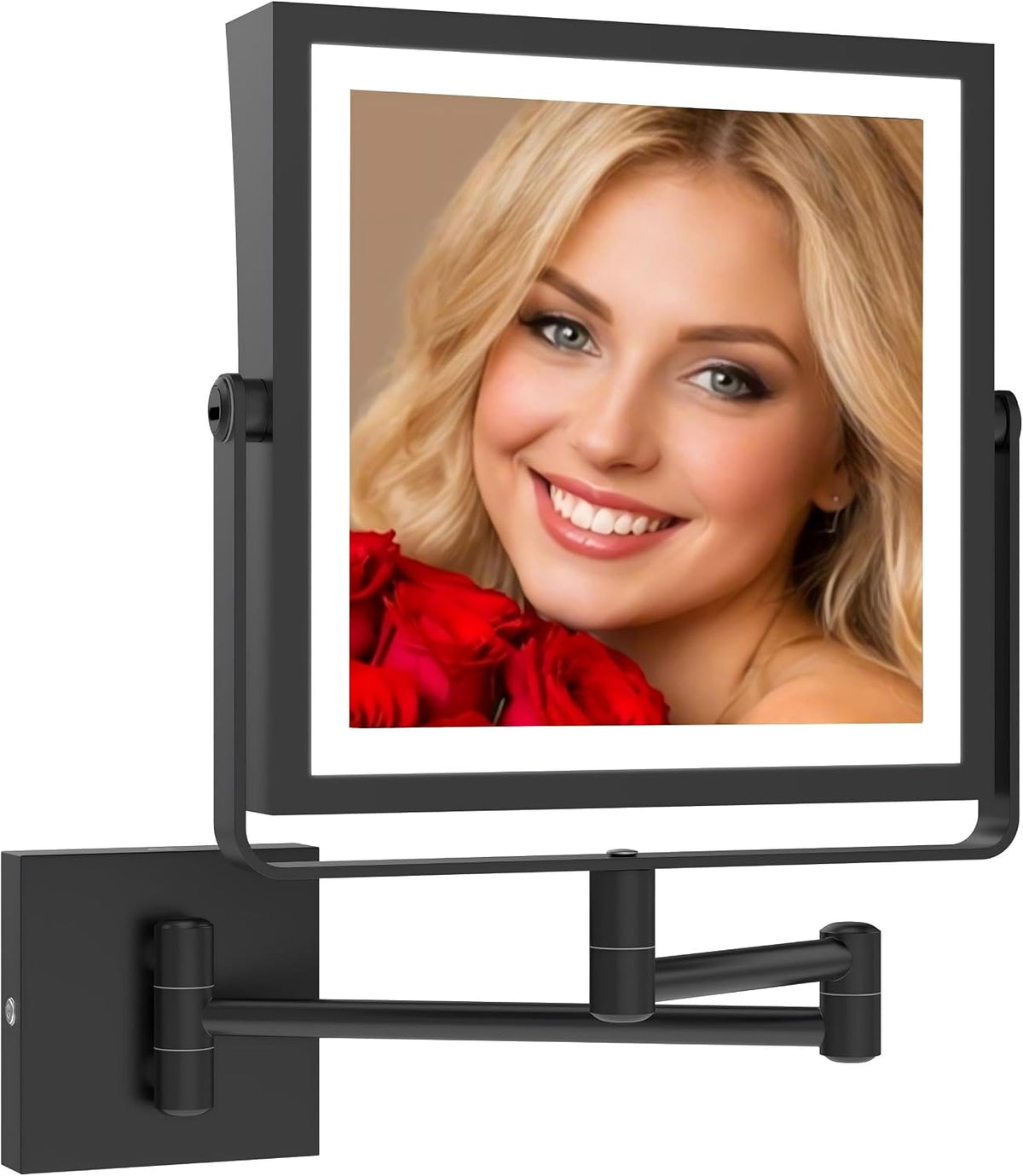 Ruacq Wall Mounted Makeup Mirror with Lights 1X/10X Dual Sided Matte Black