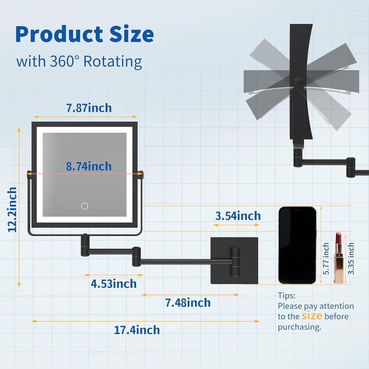 Ruacq Wall Mounted Makeup Mirror with Lights 1X/10X Dual Sided Matte Black