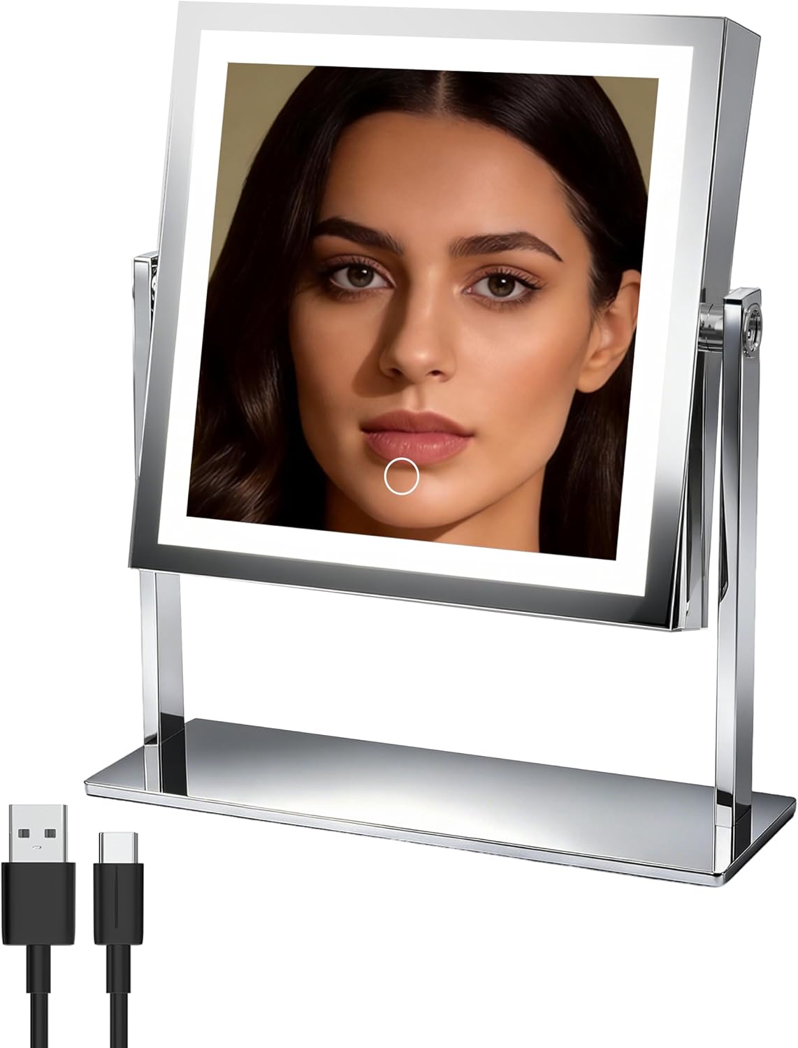 Ruacq Makeup Mirror with Lights, Dual Sided 1X/10X, Chrome