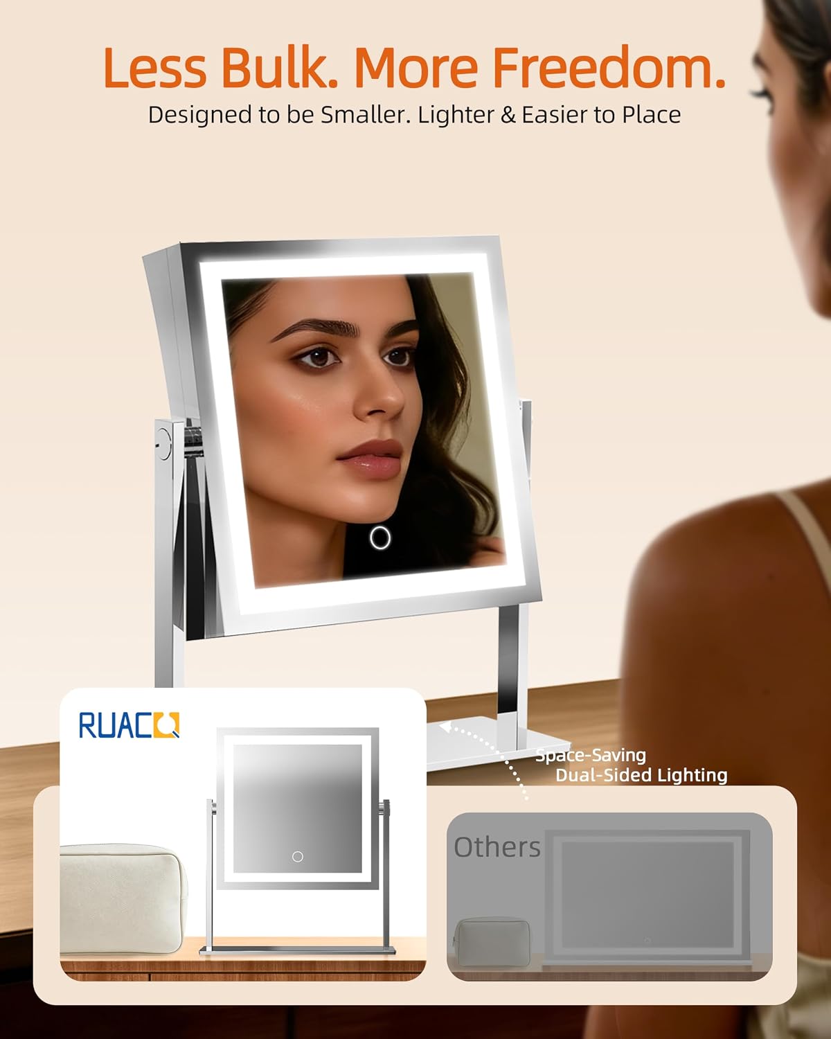 Ruacq Makeup Mirror with Lights, Dual Sided 1X/10X, Chrome