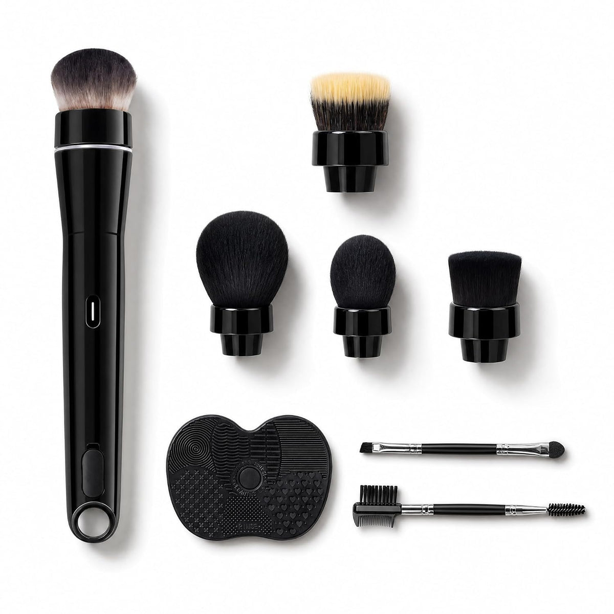 Electric Makeup Brush 879W, Rechargeable Automatic Professional Cosmetic Brush for Foundation, Blush and Eyeshadow, 3 Speed Modes Portable Facial Makeup Tool, Black - A