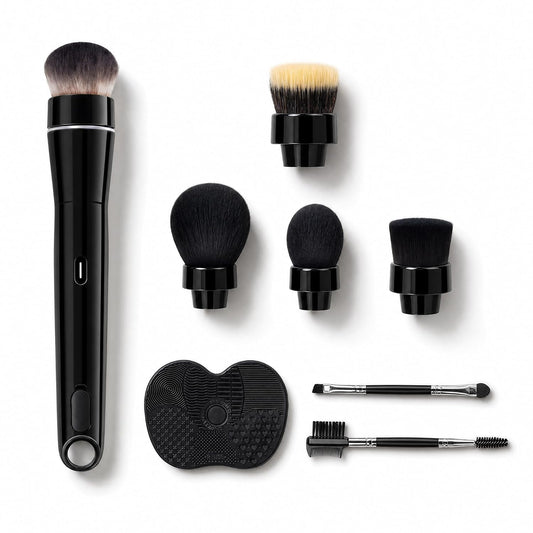 Electric Makeup Brush 879W, Rechargeable Automatic Professional Cosmetic Brush for Foundation, Blush and Eyeshadow, 3 Speed Modes Portable Facial Makeup Tool, Black - A