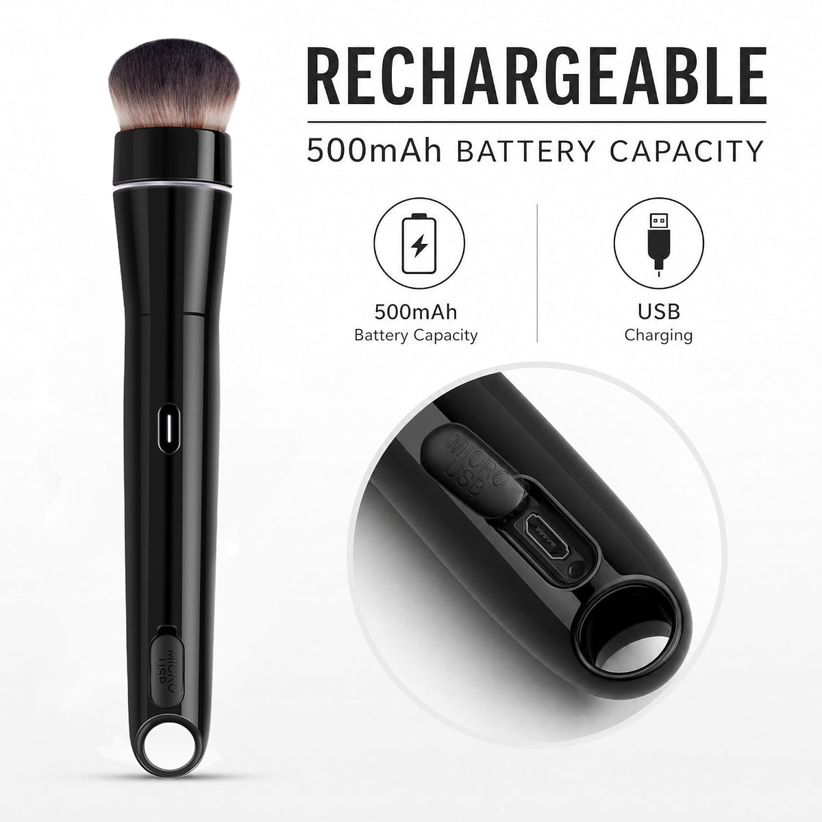 Electric Makeup Brush 879W, Rechargeable Automatic Professional Cosmetic Brush for Foundation, Blush and Eyeshadow, 3 Speed Modes Portable Facial Makeup Tool, Black - A