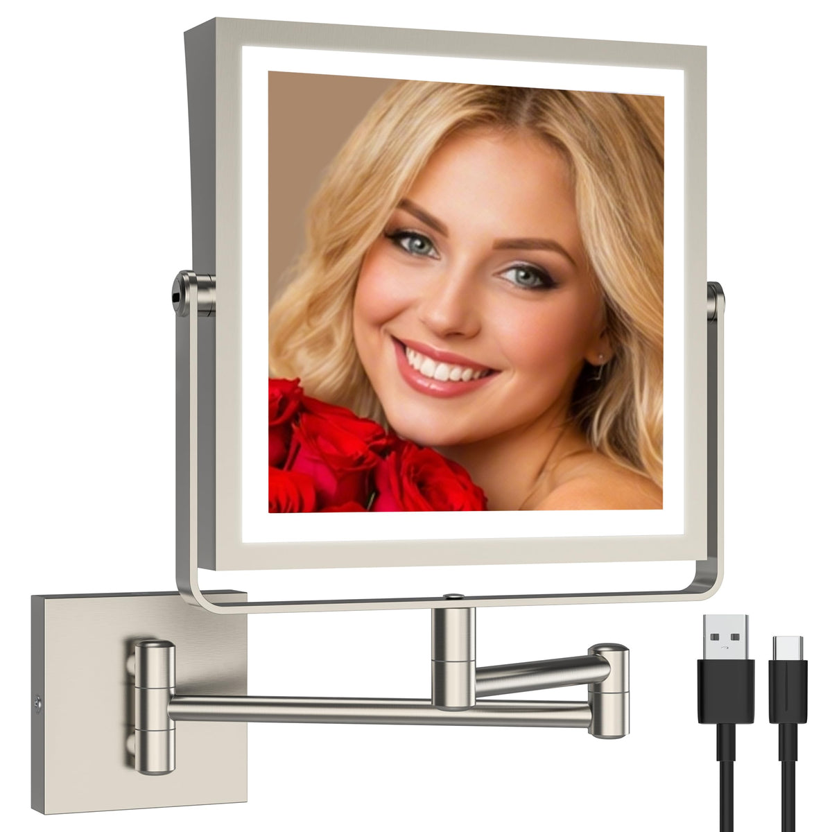 Ruacq Wall Mounted Makeup Mirror with Lights 1X/10X Dual Sided Matte Black