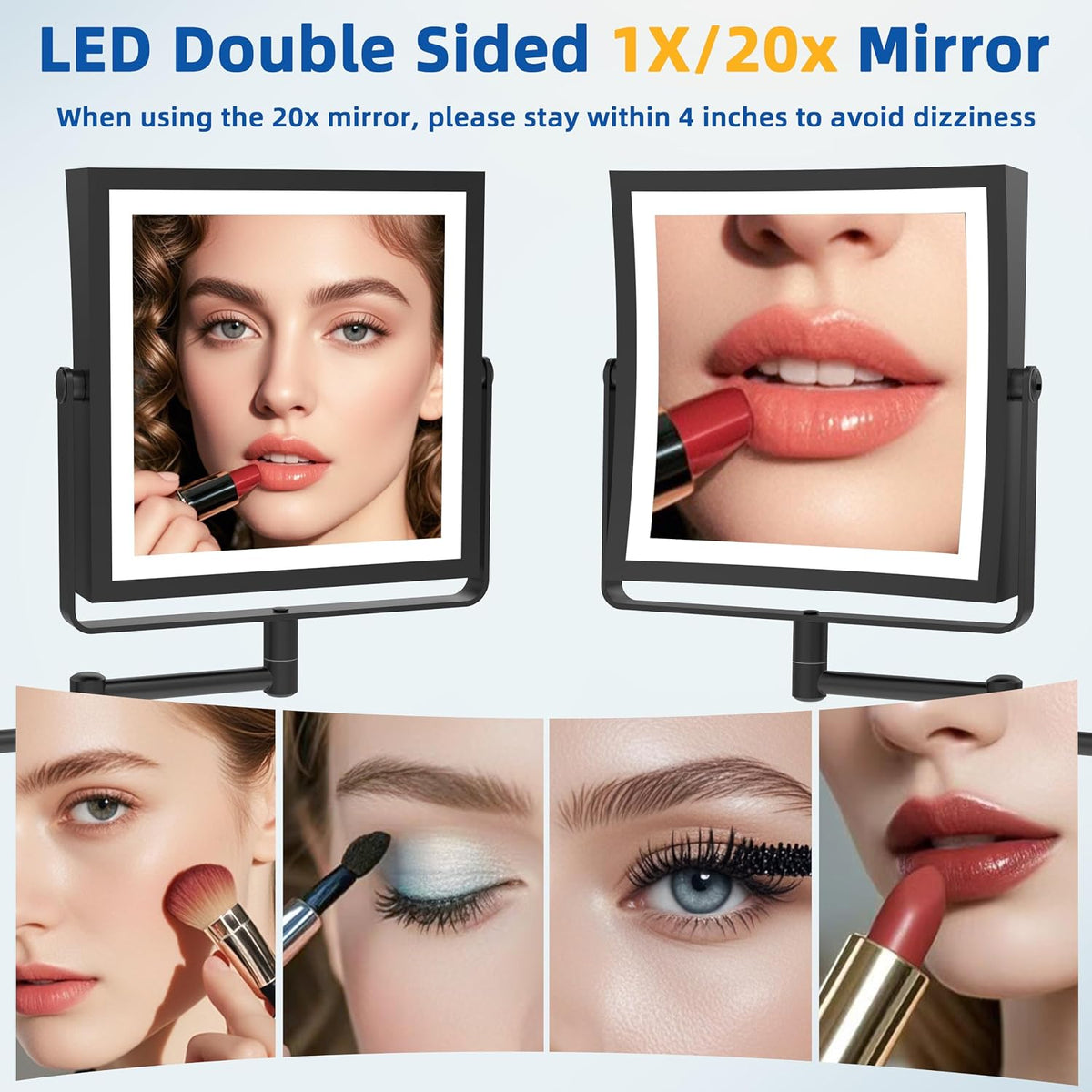 Ruacq Wall Mounted Makeup Mirror with Lights 1X/10X Dual Sided Matte Black