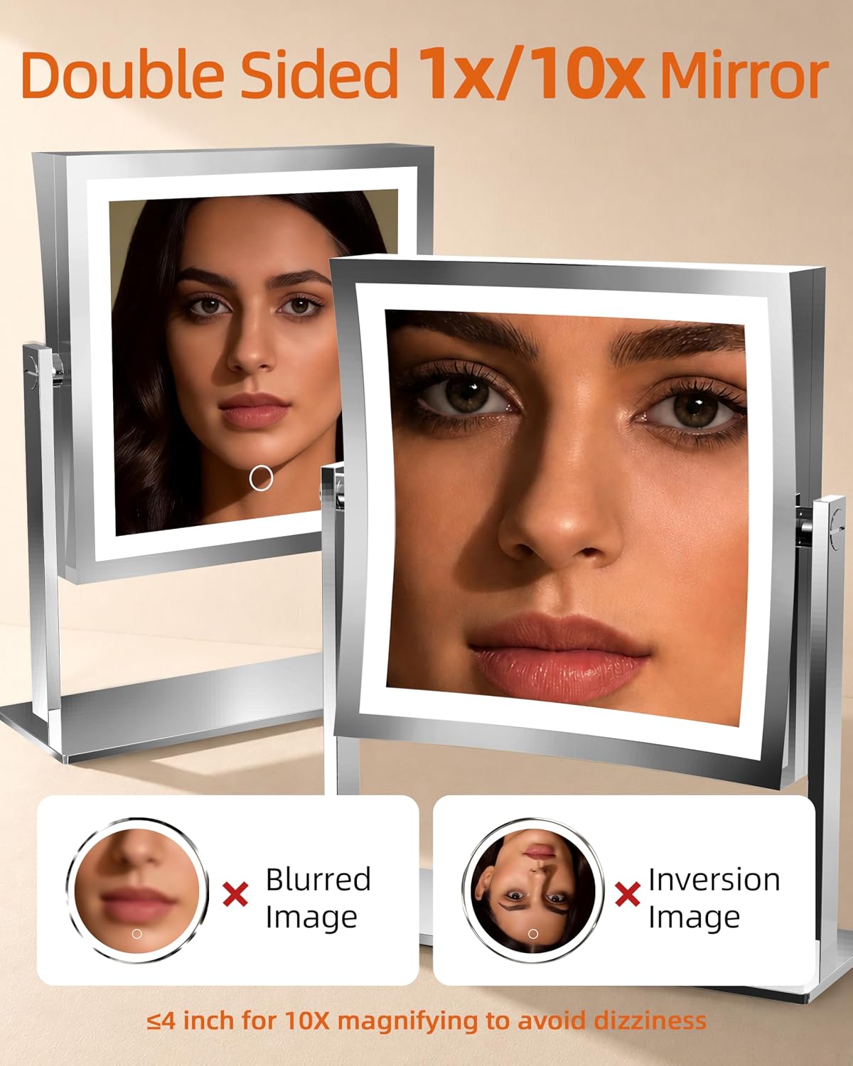 Ruacq Makeup Mirror with Lights, Dual Sided 1X/10X, Chrome