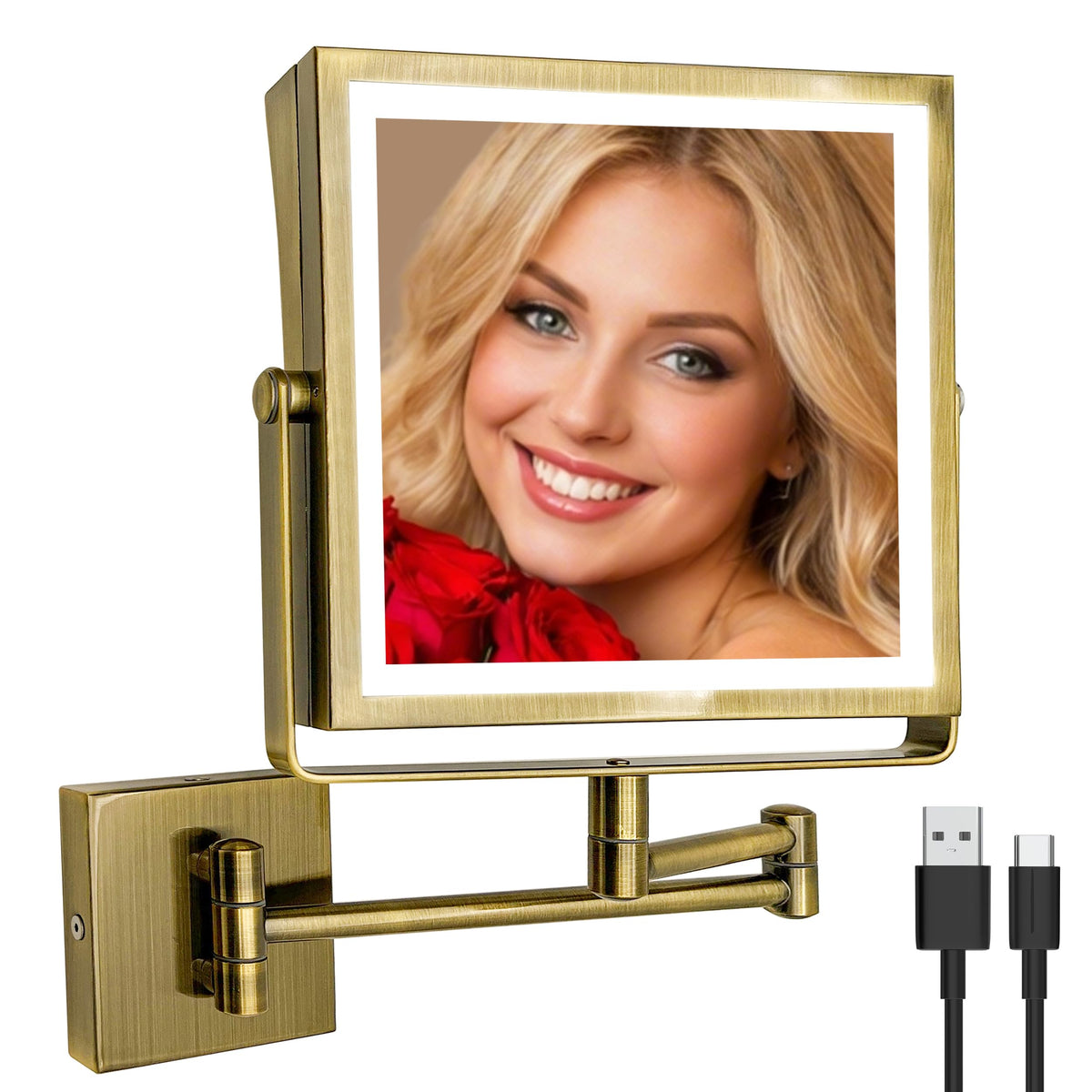 Ruacq Wall Mounted Makeup Mirror with Lights 1X/10X Dual Sided Matte Black