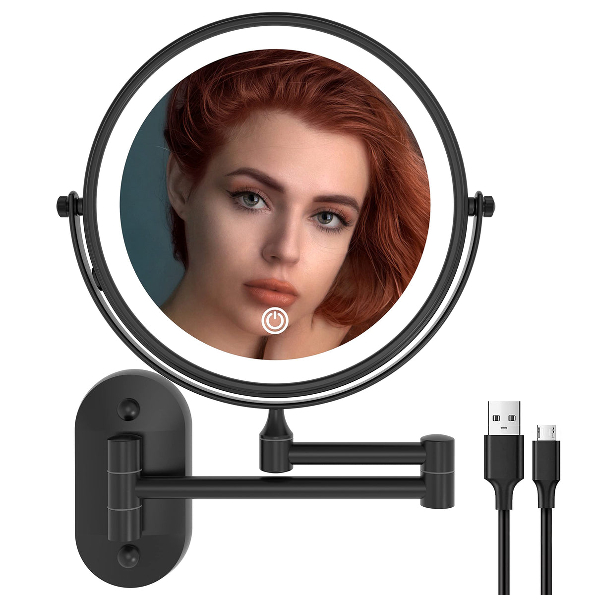Ruacq Wall Mounted Makeup Mirror with Lights 1X/10X Dual Sided Matte Black