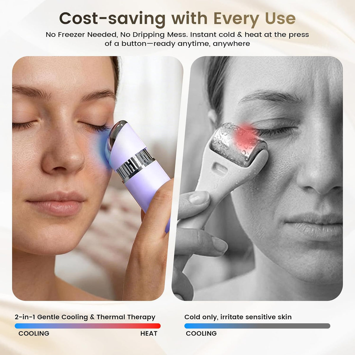 Depuffing Wand for Eyes & Face,2-In-1 Heat & Cold Face Massager